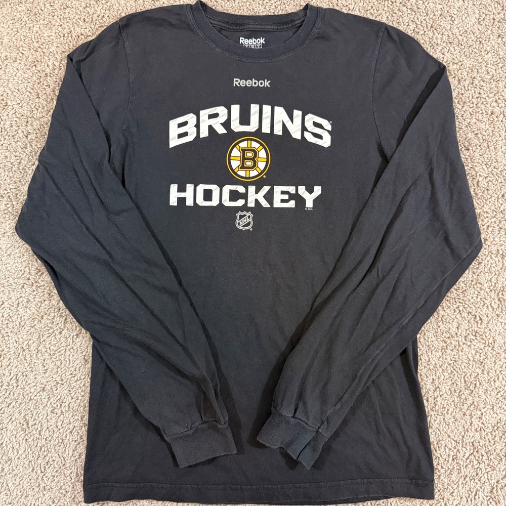 Reebok Boston Bruins Hockey Shirt Kids Small Black Good NHL Long Sleeve Tee